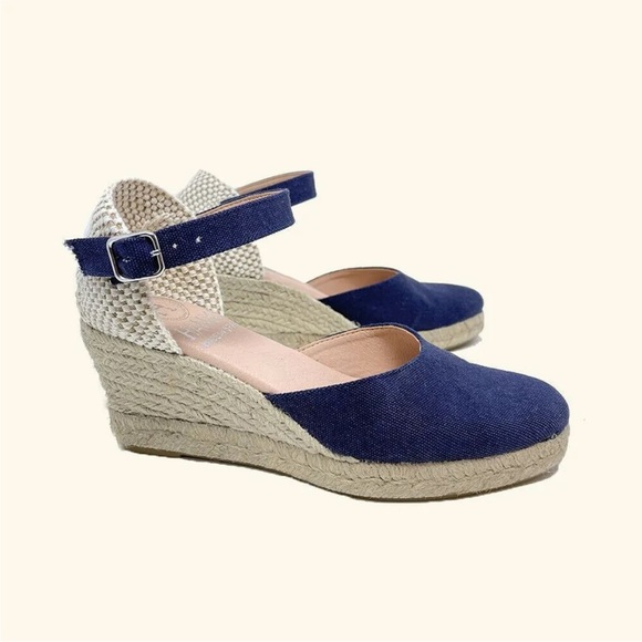 HANKS espadrilles Amorgos wedge sandals blue 100% organic cotton 3 4 5 6 7 8 - Picture 3 of 4